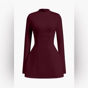 Elegant Long Sleeve Burgundy Dress